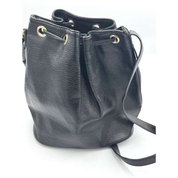 EUC Old Navy Modern Black Leather Bucket Bag With Gold-Tone Grommets - Picture 5 of 8